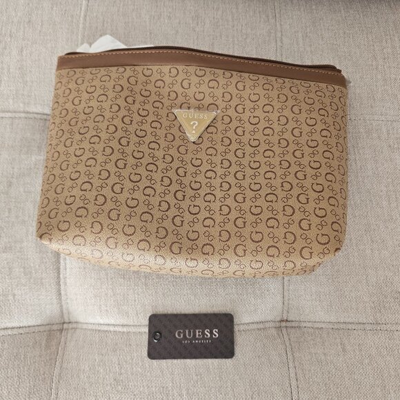 Guess Mocha Travel Bag Gold Logo Cosmetics Case 7200959 10.5" x 8" - Picture 8 of 11